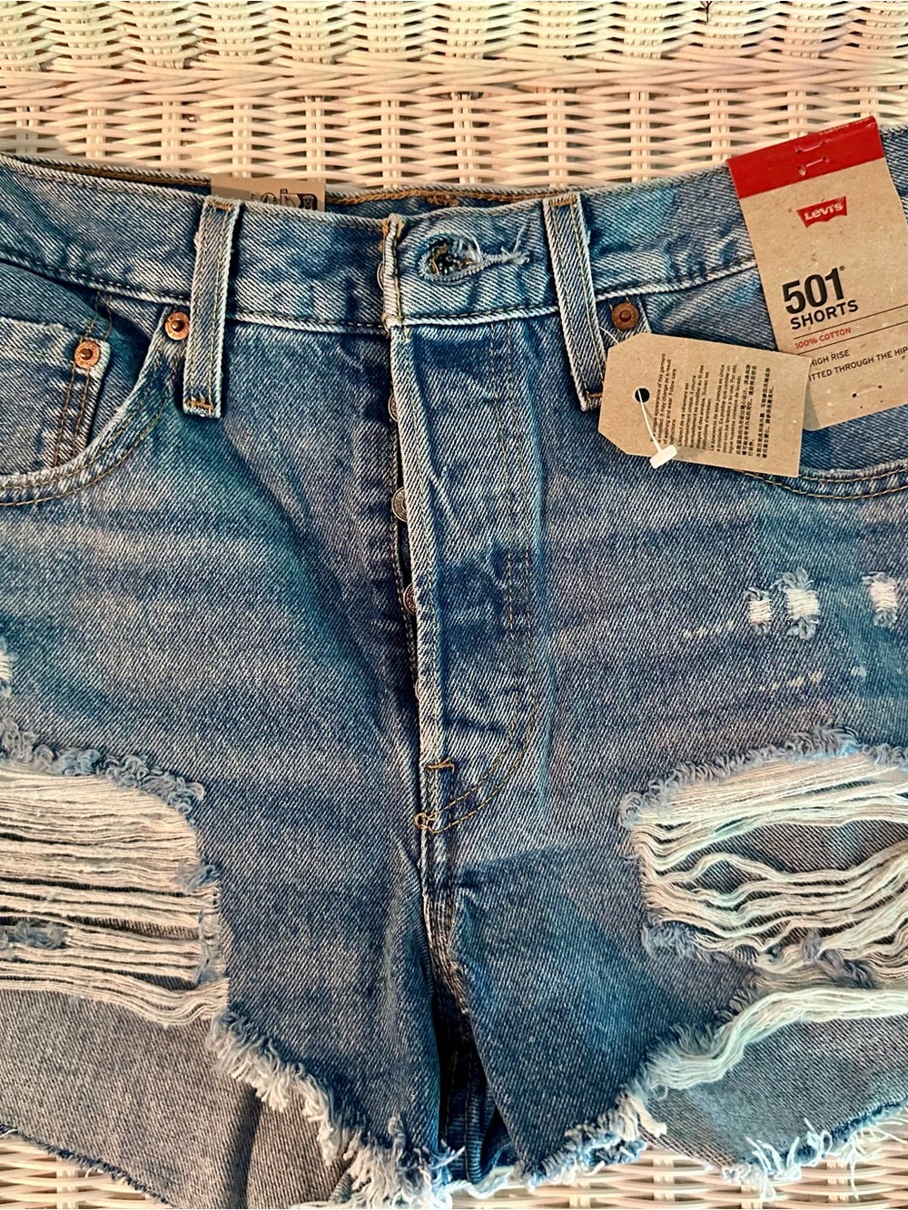 Levi's Blue Distressed 501 Cutoff Denim Shorts